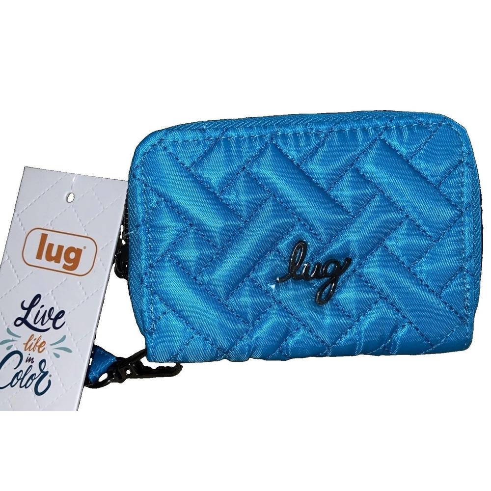 Lug Womens Chipper RFID Quilted Zip Around Wristlet Wallet Sky Blue Card Holder